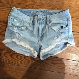 American eagle denim shorts white lace trimming